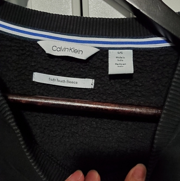 Calvin Klein Mens Black Pull Over Sweatshirt Soft Fleece Lining Embroidered Logo - Picture 5 of 10